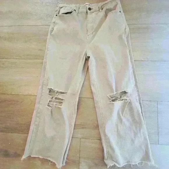 Abound Jeans 32 Wide Leg Baggy Cream Wash Raw Hem - Picture 1 of 7